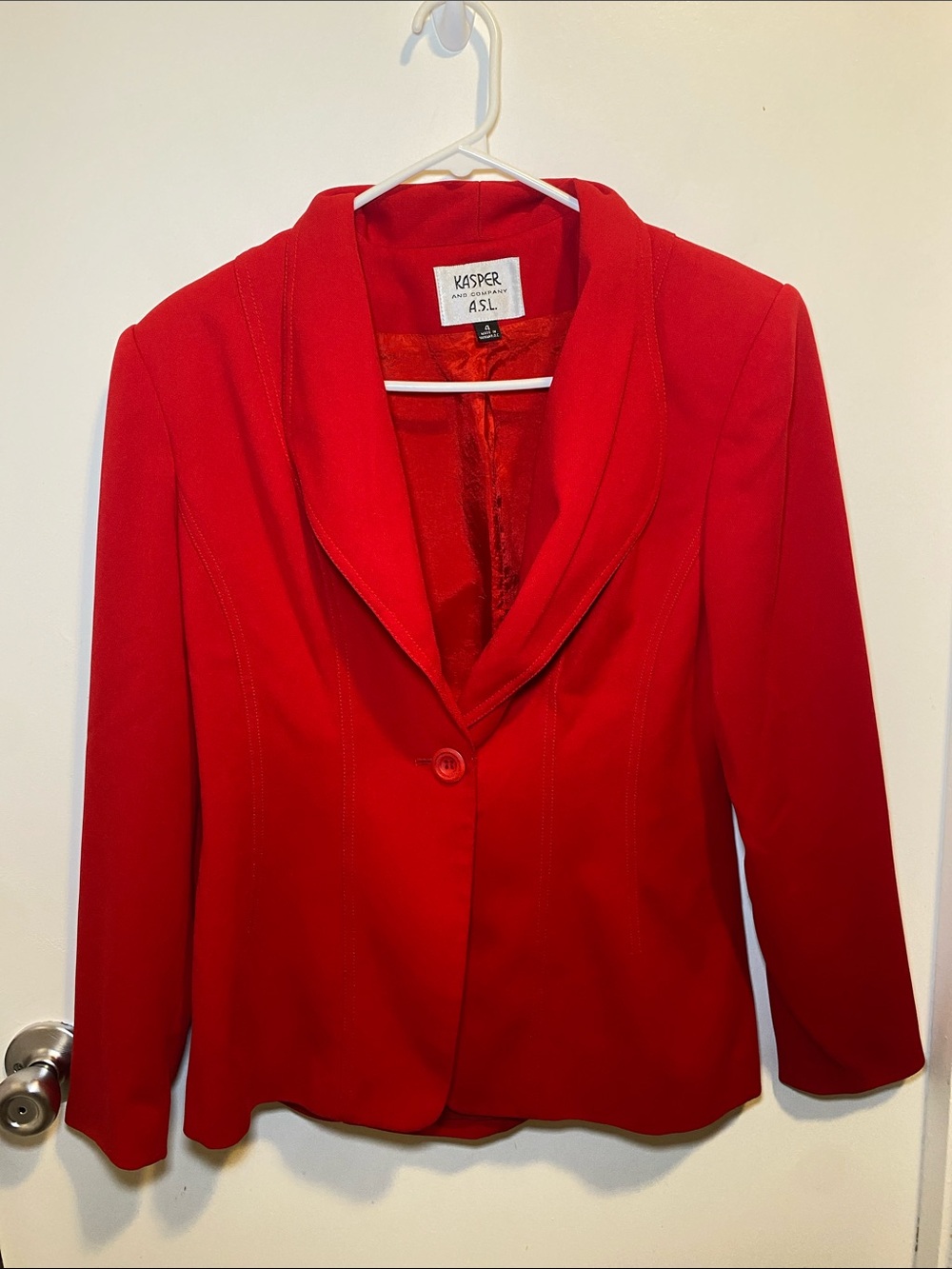 Kasper Red Single-Button Shawl Collar Blazer